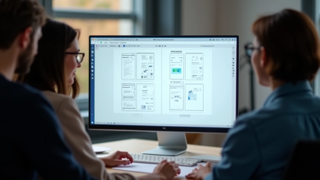 Finalizovaný digitální wireframe na obrazovce, tým schválil návrh, design může začít, profesionální pracovní prostředí