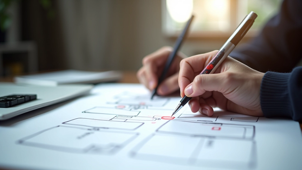 Webdesigner skicuje wireframe na papíru pro nový webový projekt